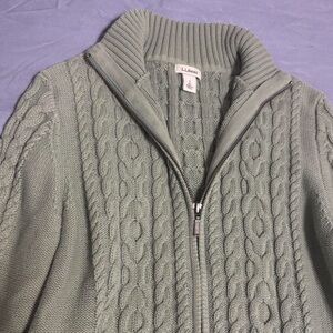 L.L. Bean cable knit Sage Zip-Up Sweater
